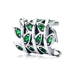 S925 Silver Emerald Green Grass Charm Beads For Bracelet