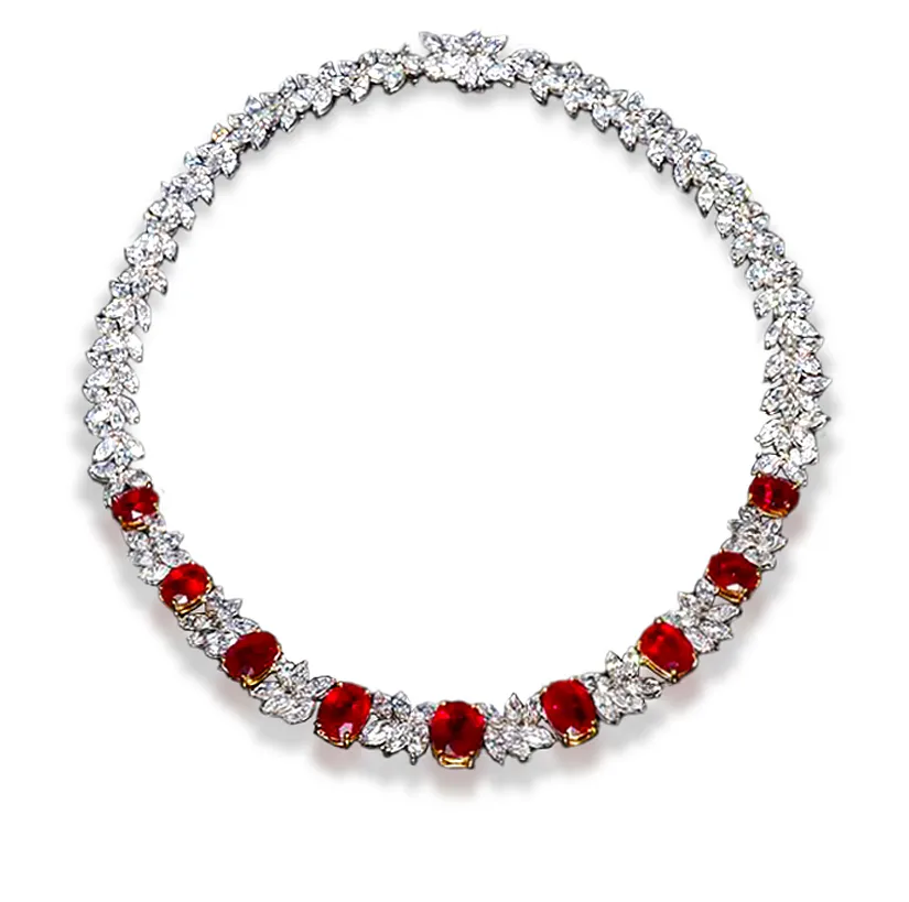 Sabel Collection Platinum Thai Ruby and Diamond Collar Necklace