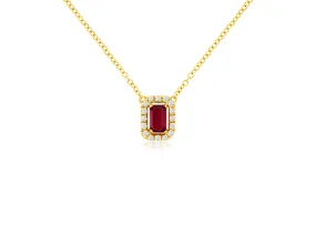 Sabel Collection Yellow Gold Ruby and Round Diamond Halo Pendant