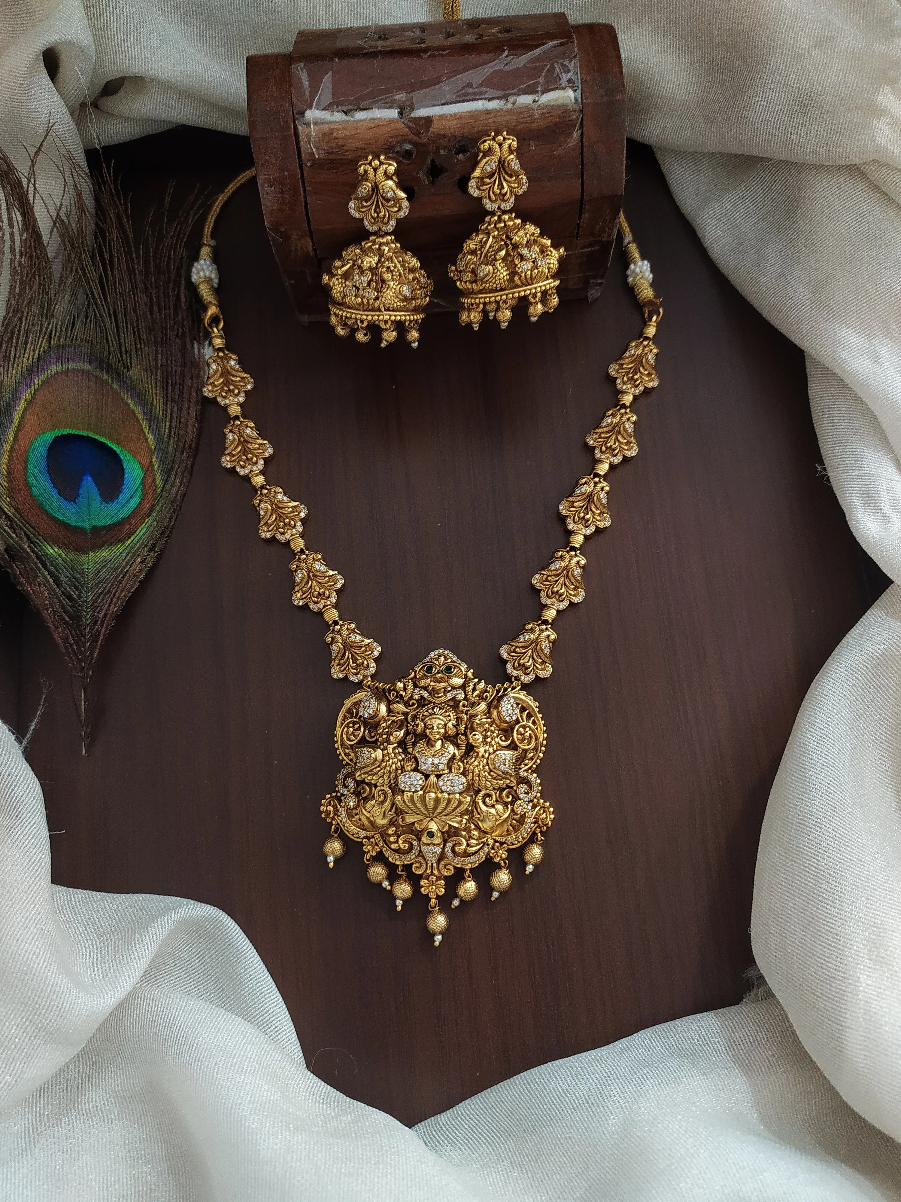 Sacred Splendor Antique Lakshmi Necklace Set with 3D Nagas Work