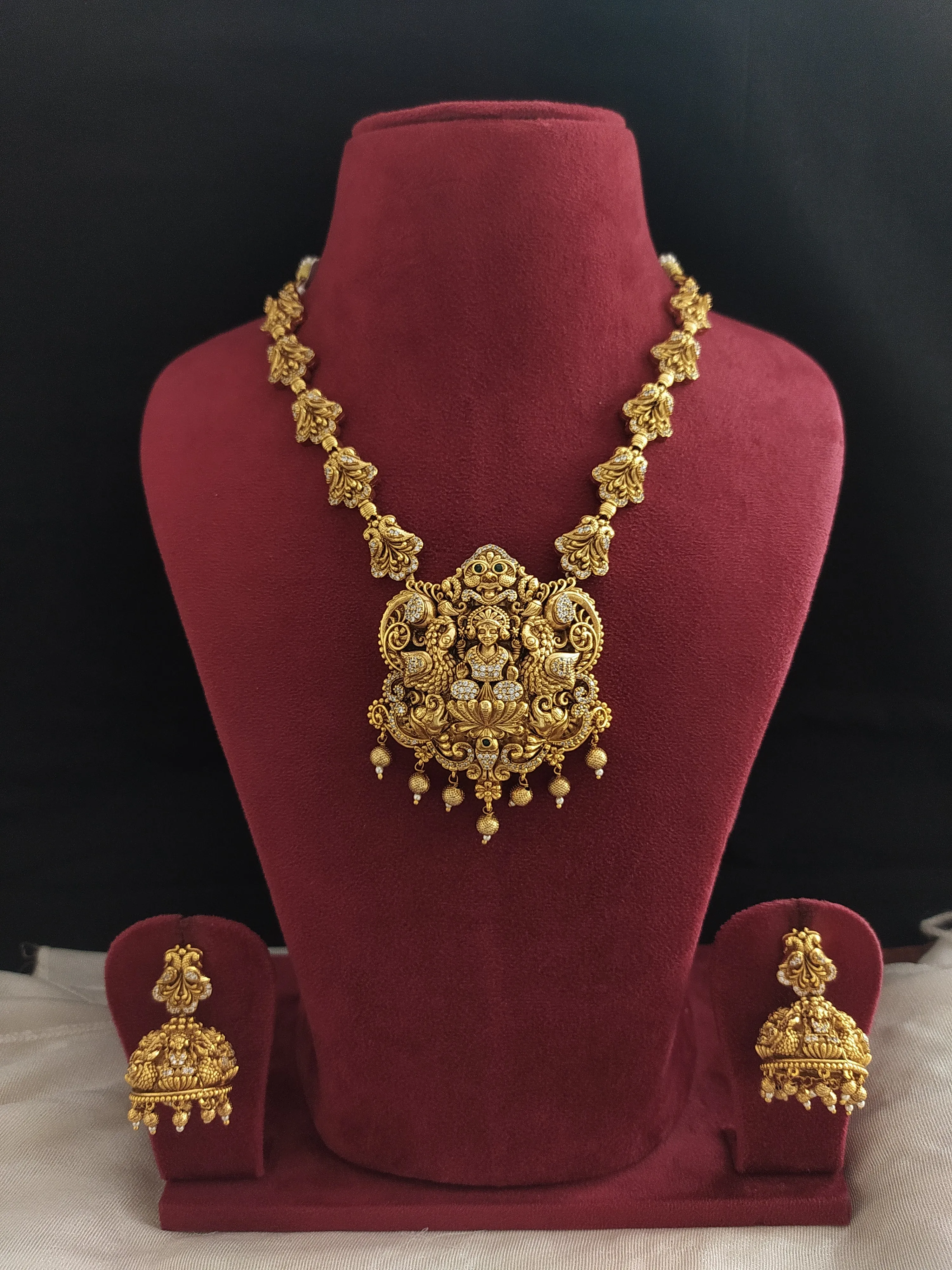 Sacred Splendor Antique Lakshmi Necklace Set with 3D Nagas Work