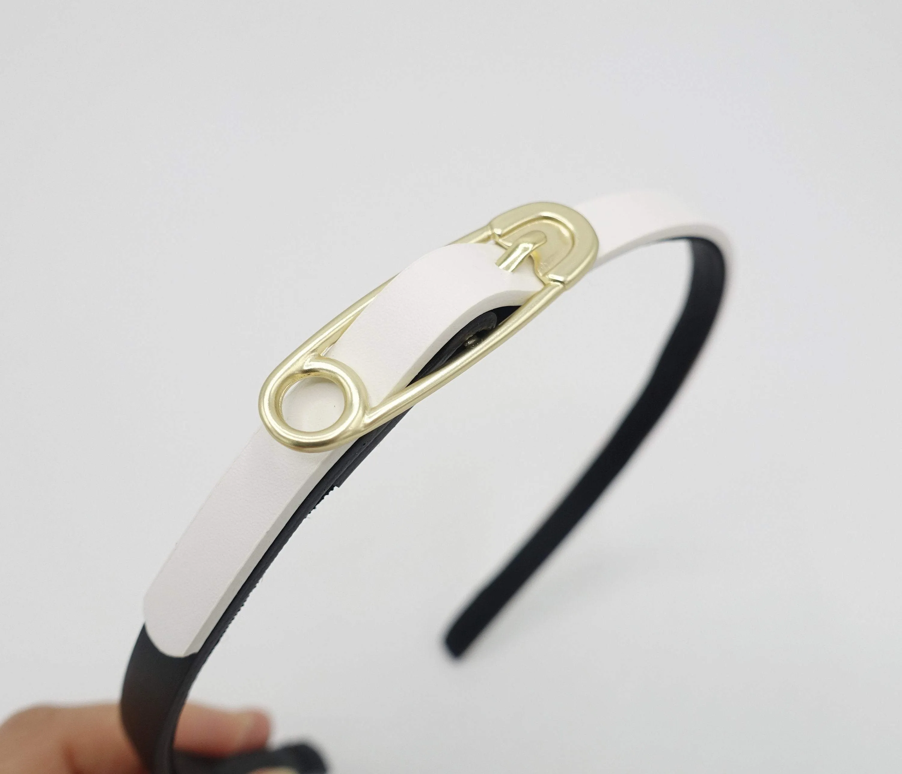 safety pin buckled leather headband thin hairband for women