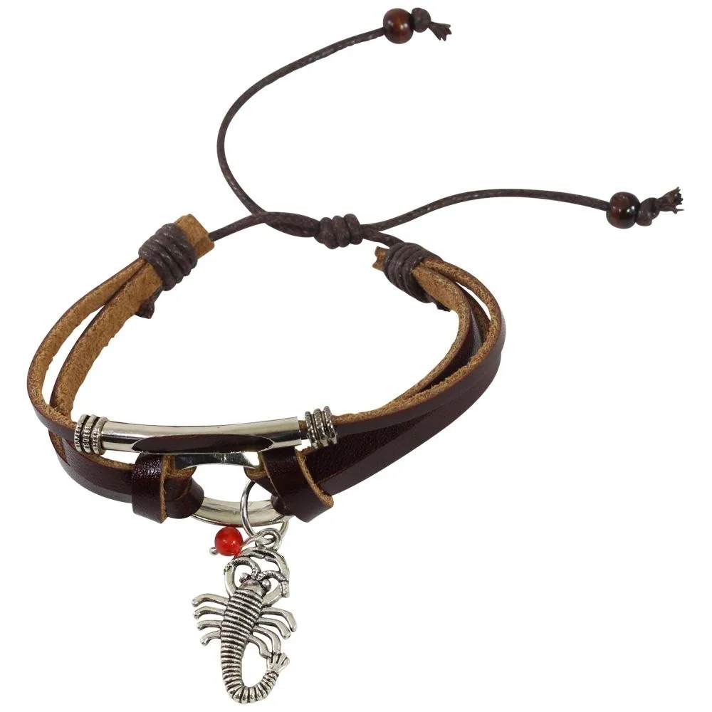 Scorpio Charm Adjustable  Leather Bracelet for Women w/Huayruro Seed