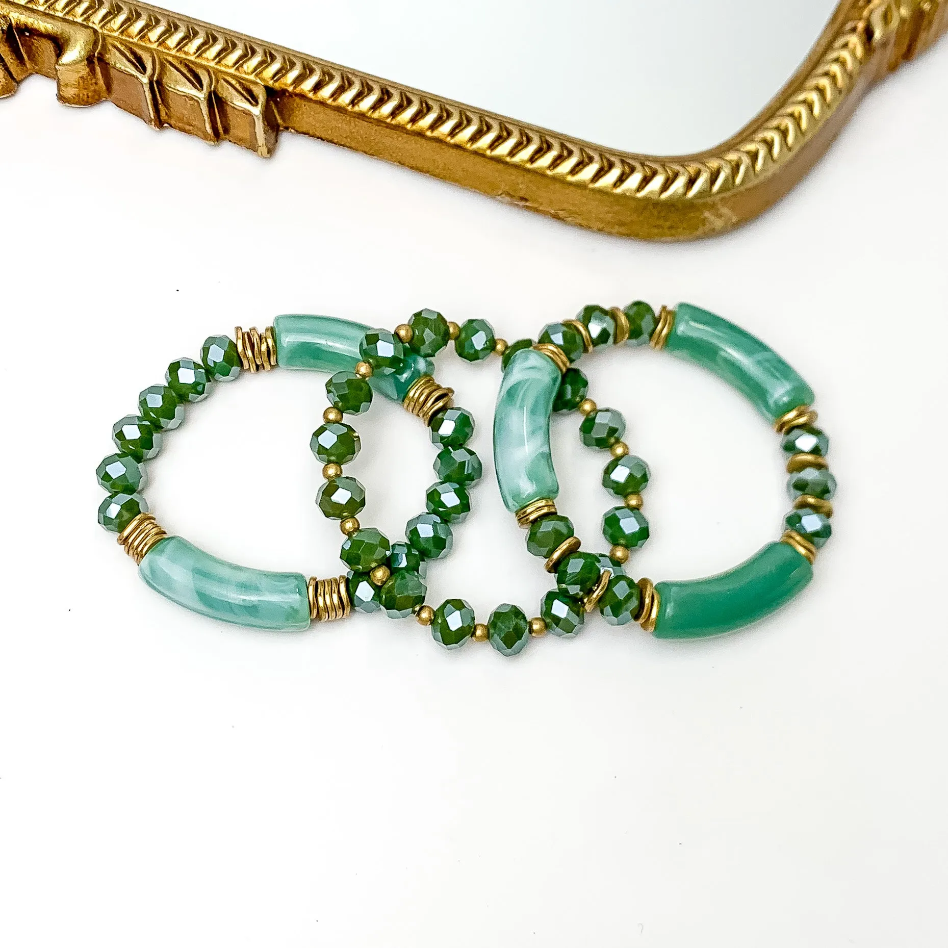 Set of Three | Sunny Bliss Crystal Beaded Bracelet Set in Green