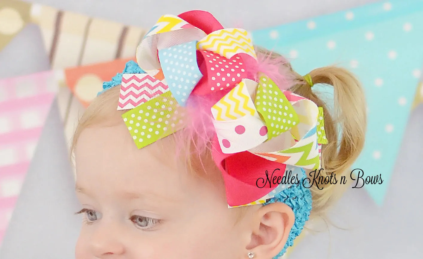 Shades of Spring Multi Colored Over the Top Hair Bow