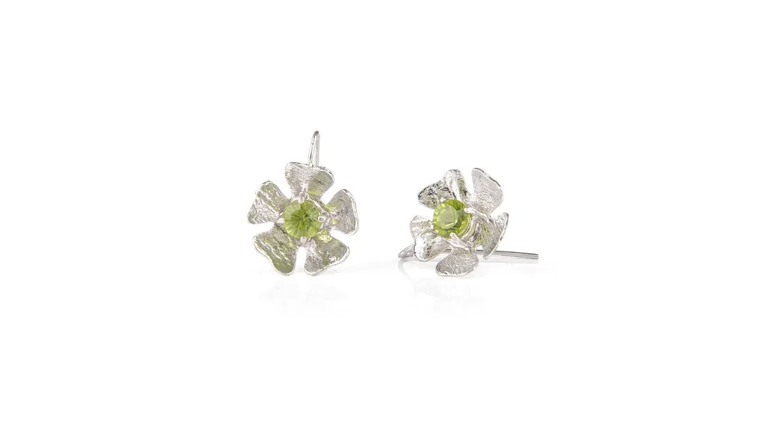 Shell-Bell Designs Small Flower Peridot Earrings