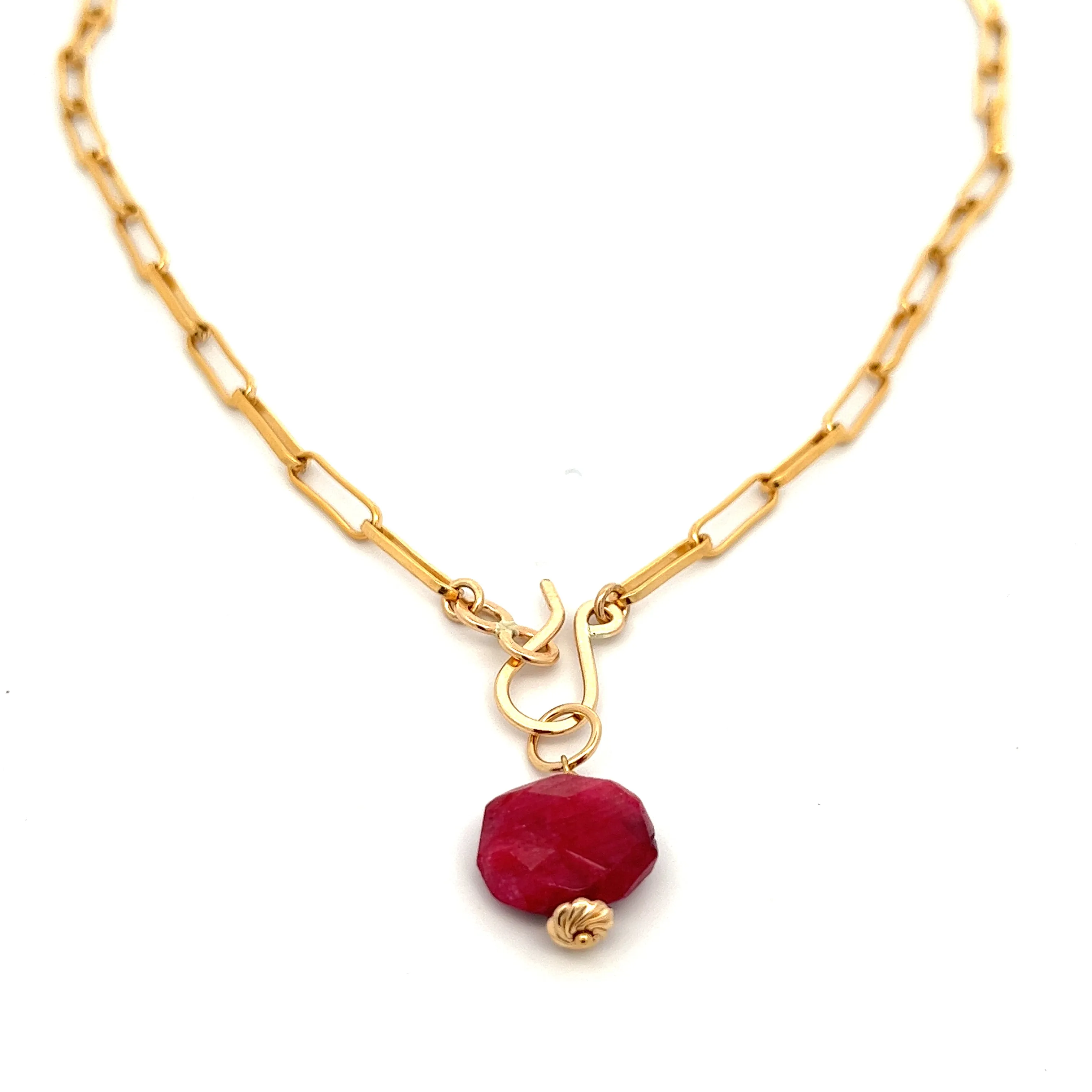 silk road - ruby barrel chain necklace