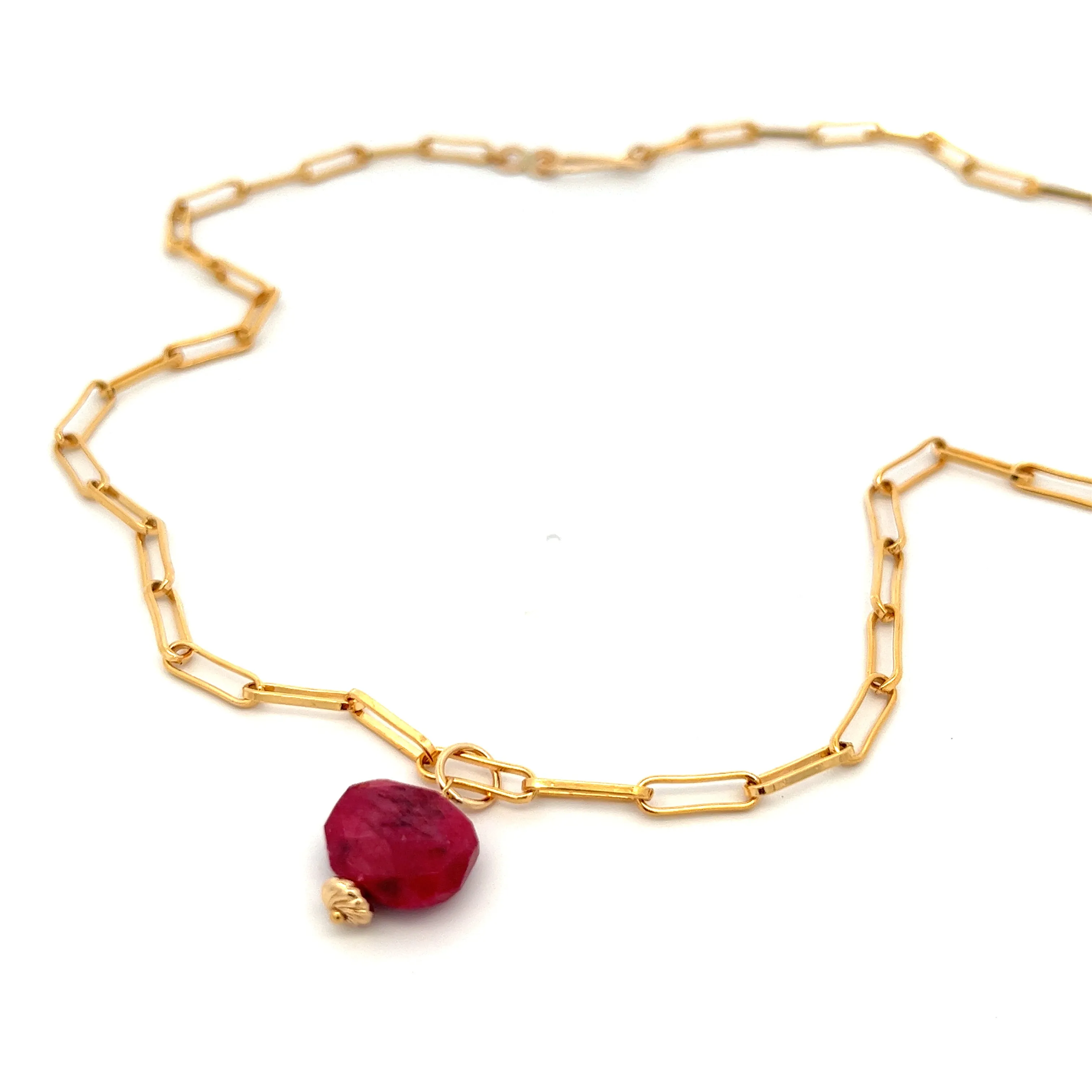 silk road - ruby barrel chain necklace