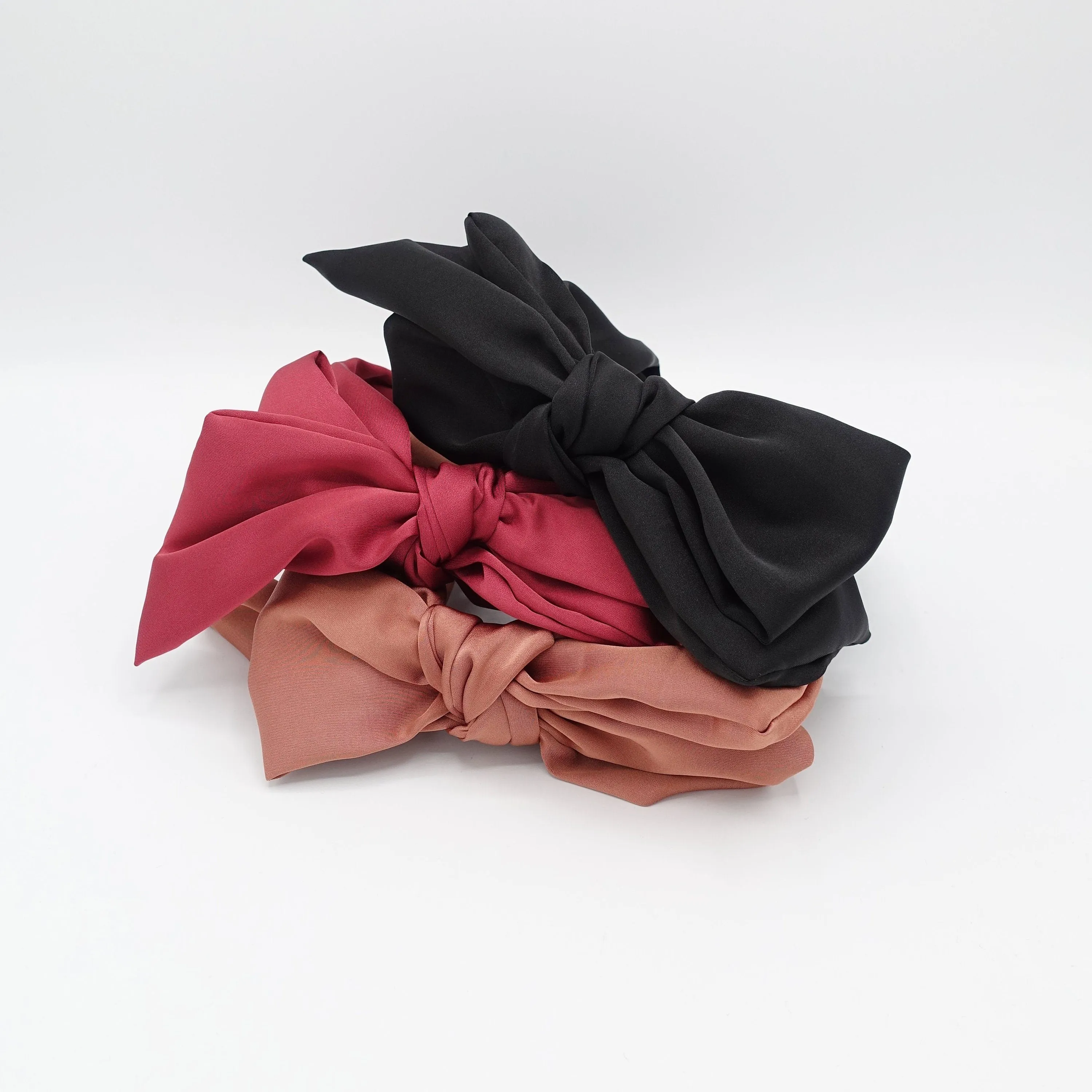 silk satin layered bow knot headband loose droopy hairband for women