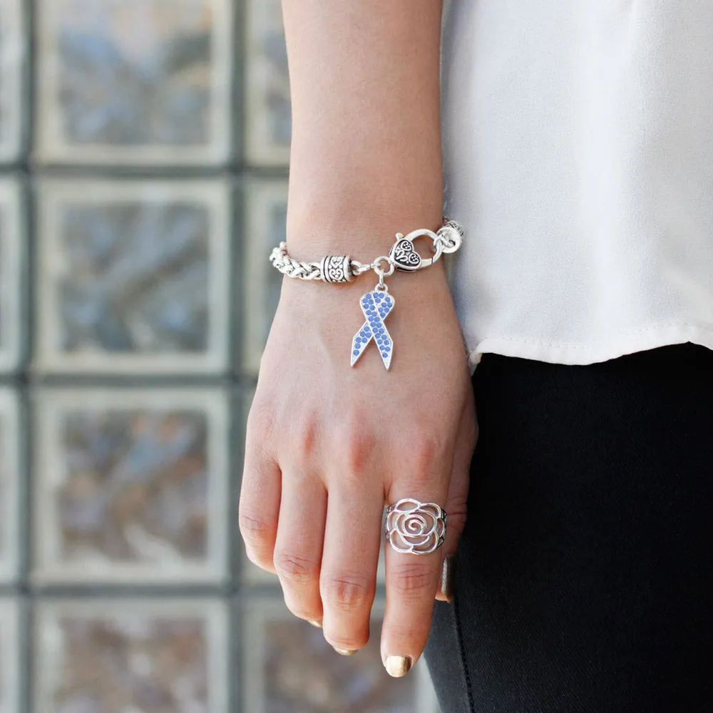 Silver Blue Ribbon Charm Braided Bracelet