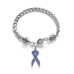 Silver Blue Ribbon Charm Braided Bracelet