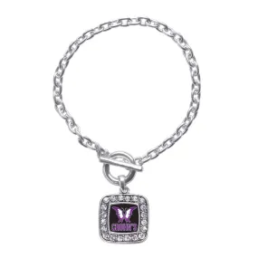 Silver Crohn's Disease Square Charm Toggle Bracelet