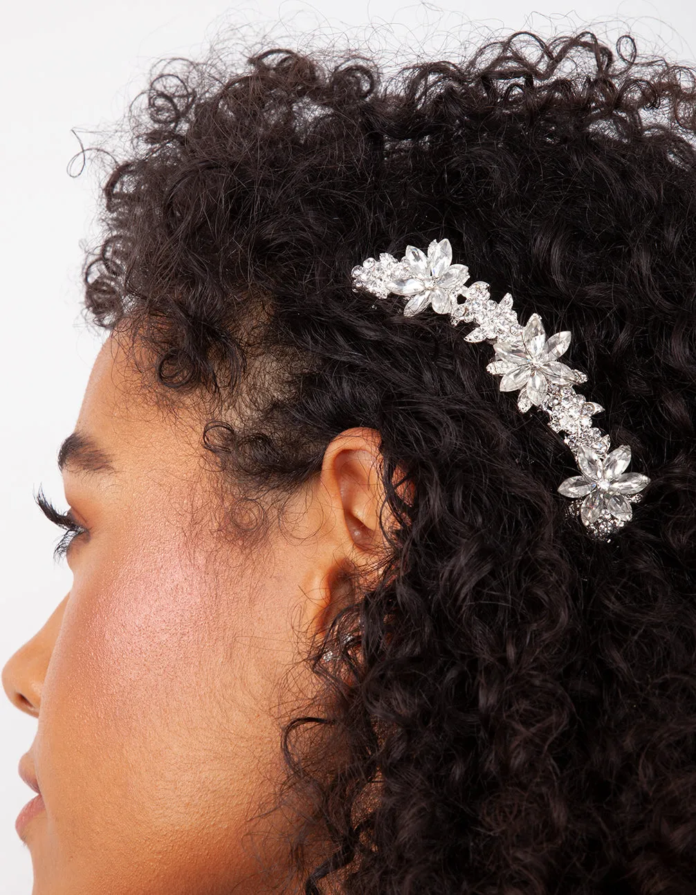 Silver Diamante Floral Comb