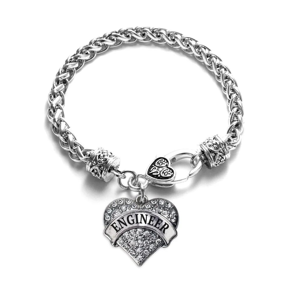 Silver Engineer Pave Heart Charm Braided Bracelet