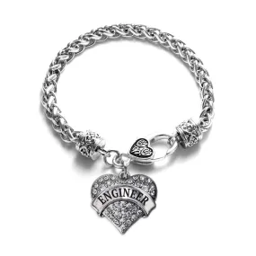 Silver Engineer Pave Heart Charm Braided Bracelet