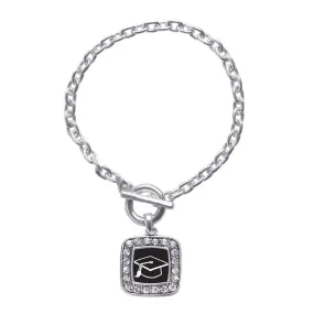 Silver Graduation Square Charm Toggle Bracelet