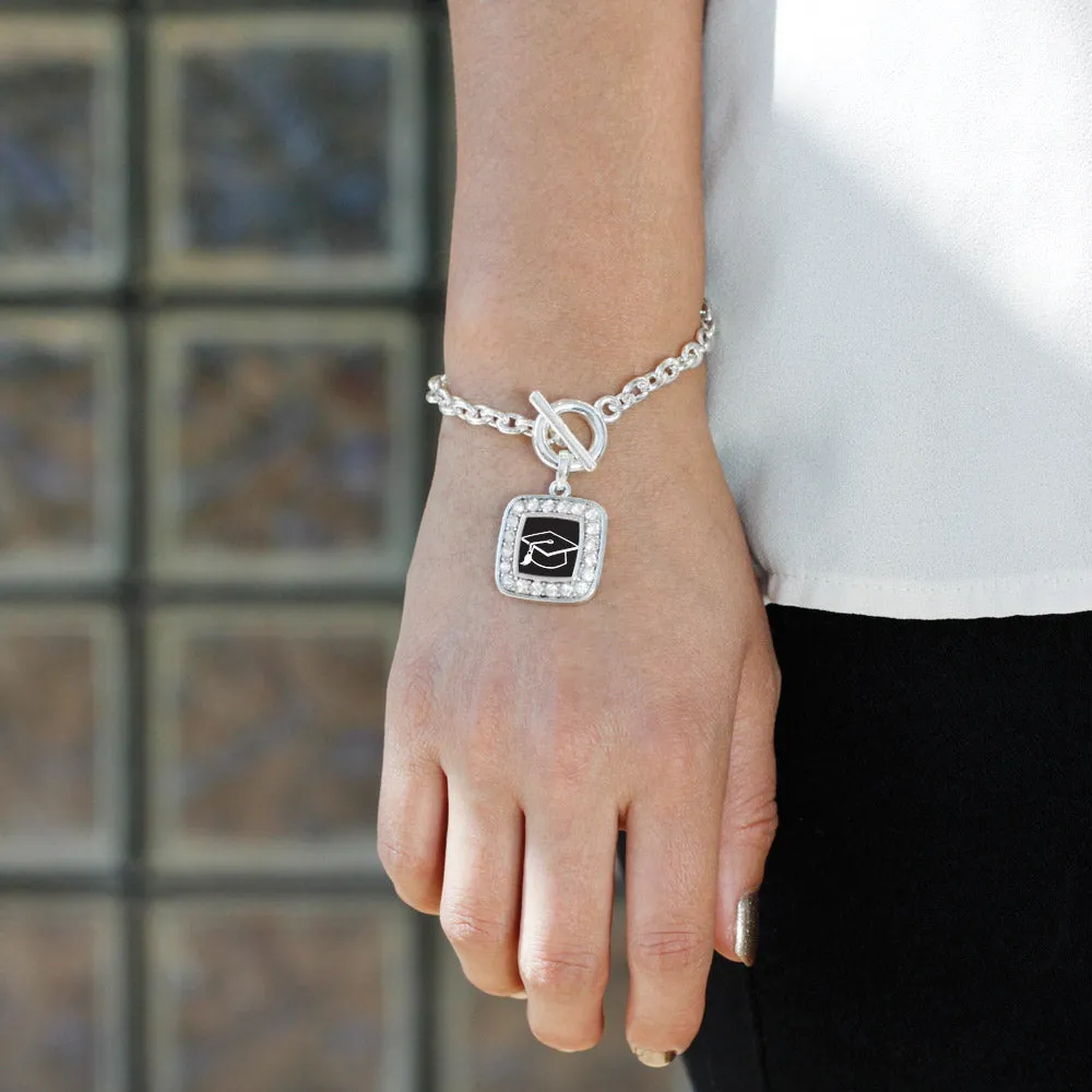 Silver Graduation Square Charm Toggle Bracelet