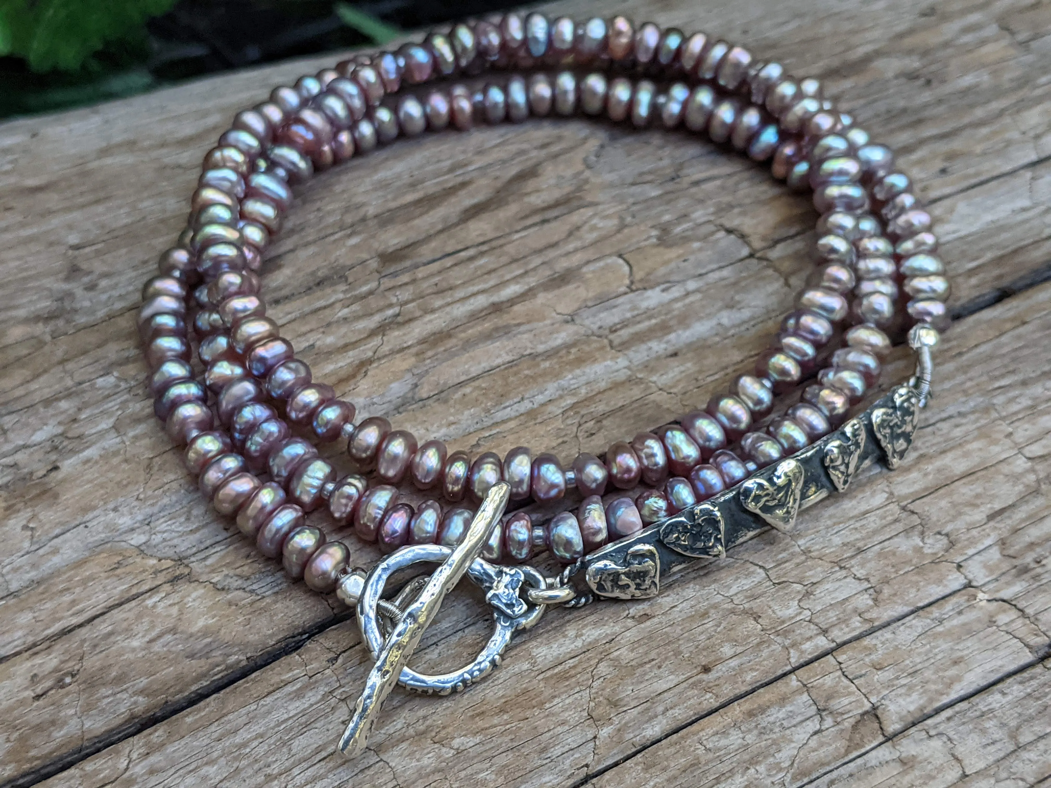 Silver Gray Keshi Pearl Wrap Bracelet and Necklace