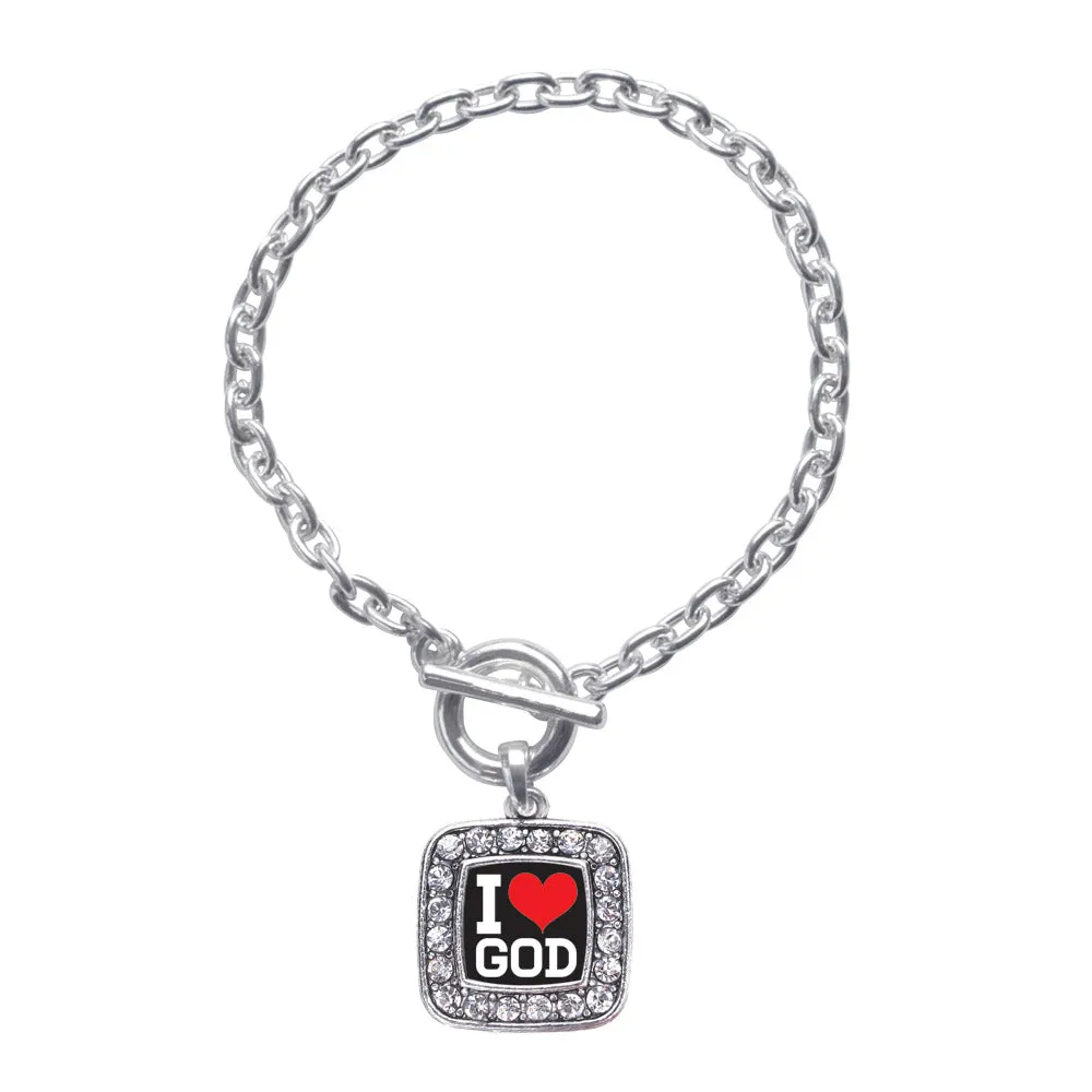 Silver I Love God Square Charm Toggle Bracelet