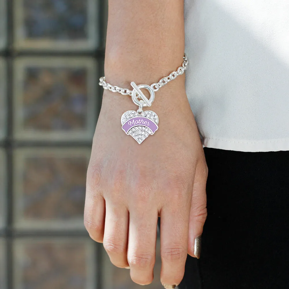 Silver Lavender Mother Pave Heart Charm Toggle Bracelet