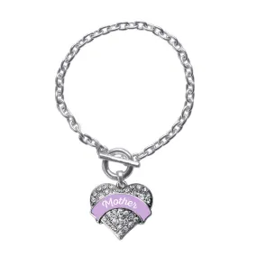 Silver Lavender Mother Pave Heart Charm Toggle Bracelet