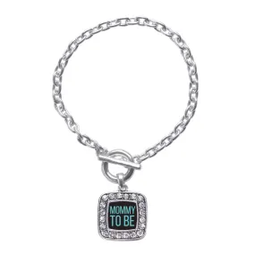 Silver Mommy To Be Blue Square Charm Toggle Bracelet