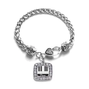 Silver Piano Lovers Square Charm Braided Bracelet