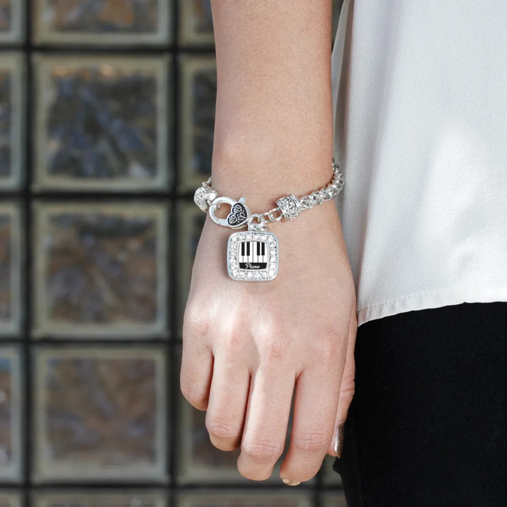 Silver Piano Lovers Square Charm Braided Bracelet