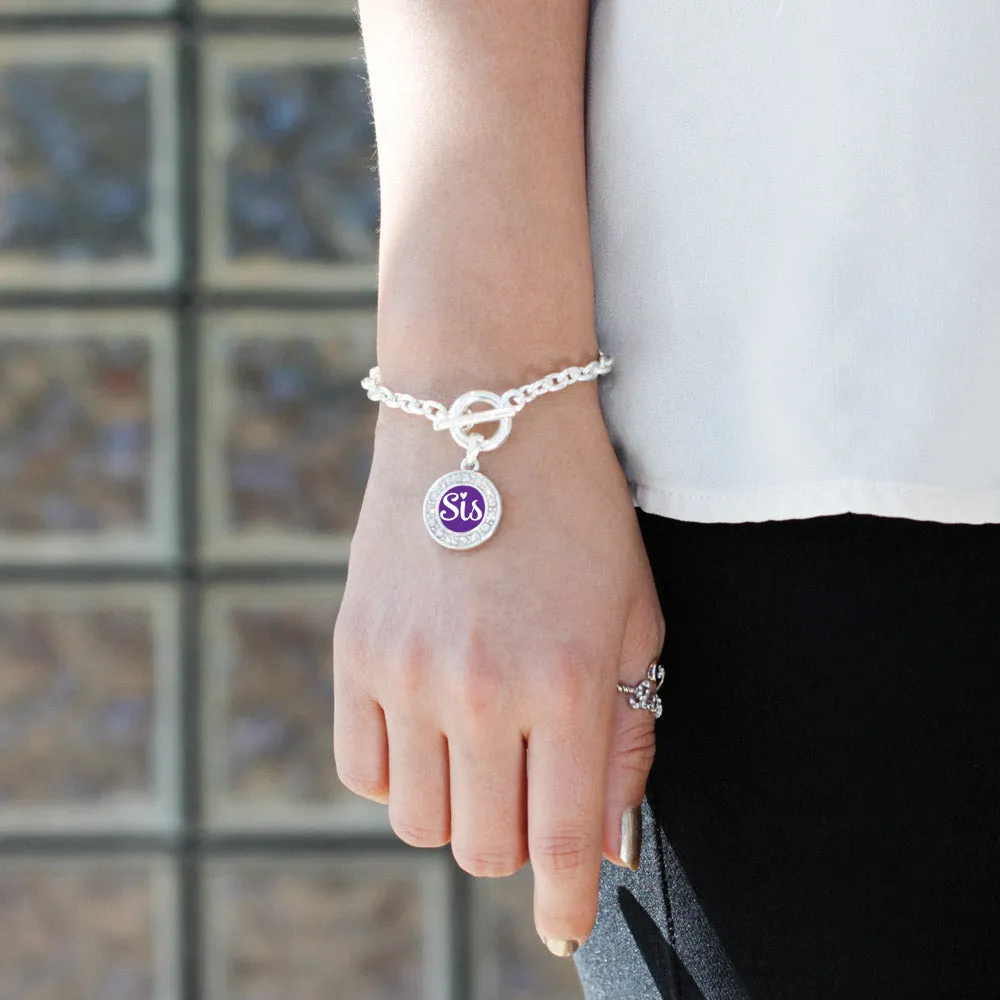 Silver Purple Sis Circle Charm Toggle Bracelet