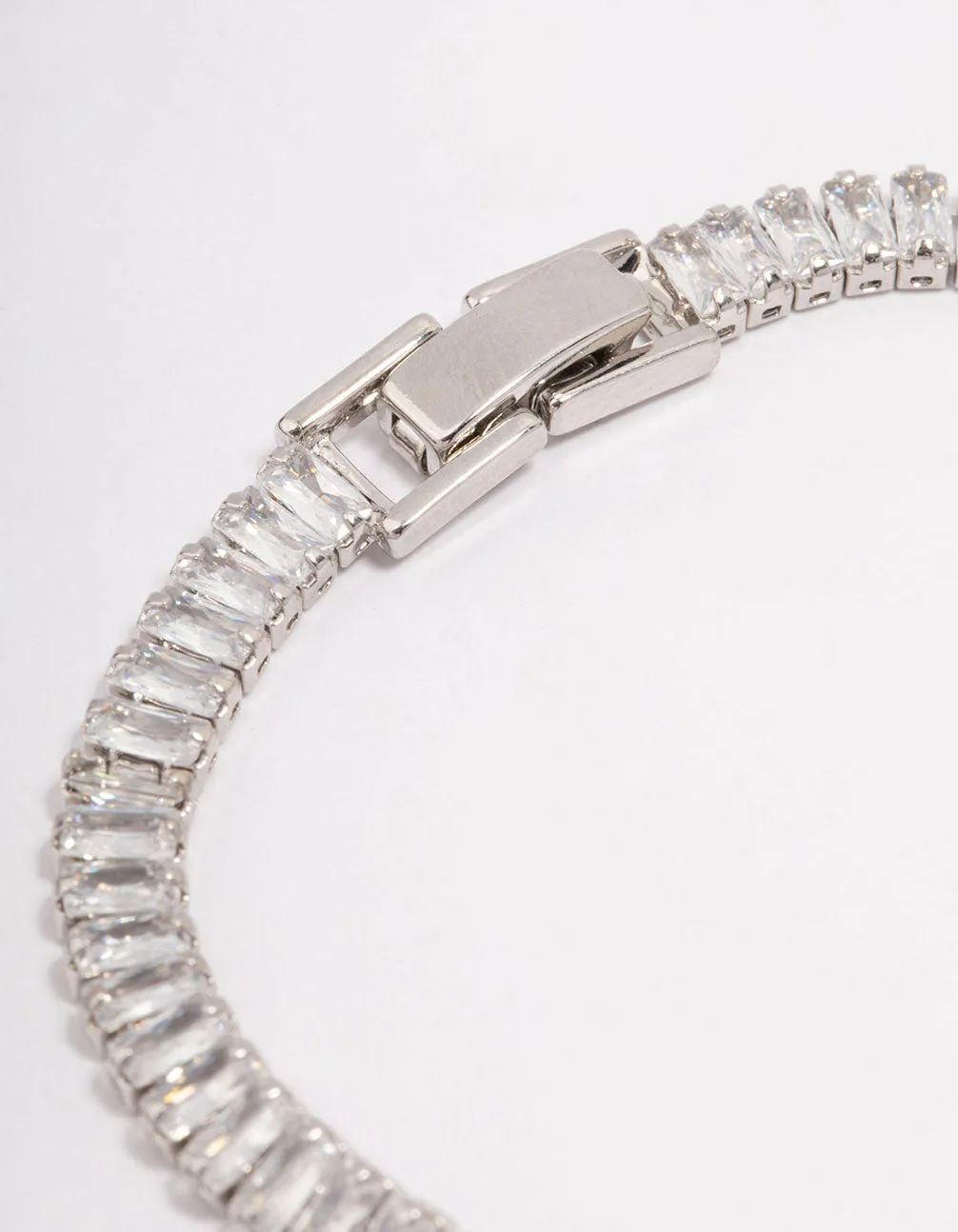 Silver Round Emerald-Cut Rectangular Tennis Bracelet