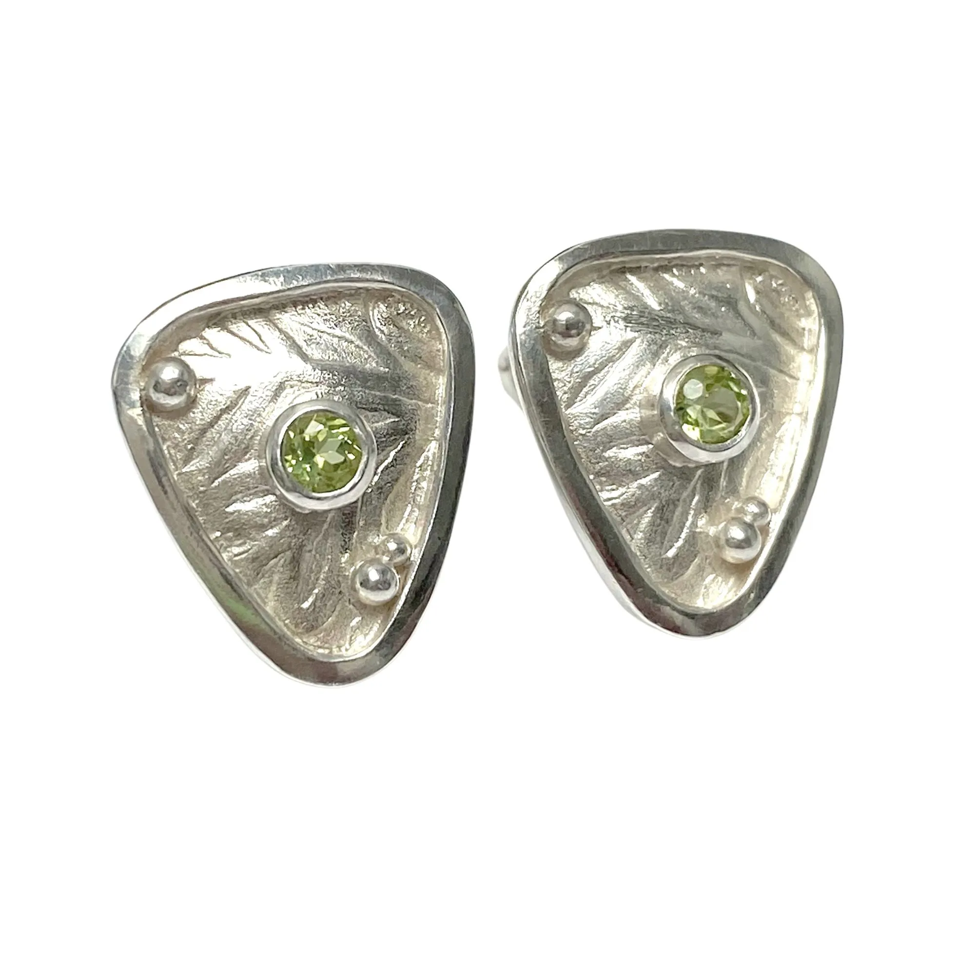 Silver Warrior Celtic Shield Earrings, Peridot Triangle Earrings