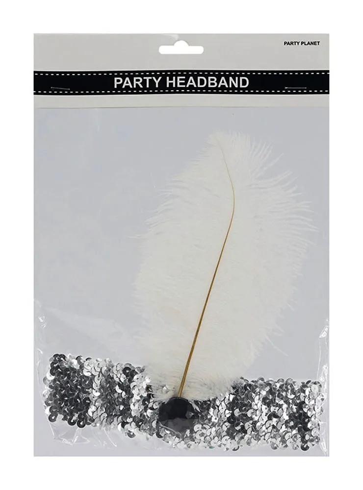 Simple 1920s White Feather Costume Headband