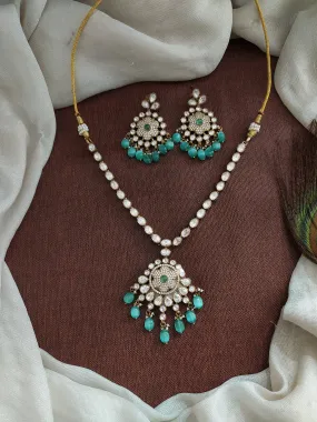 Simple Victorian Necklace Set with Floral Pendant and Moissanite Stones