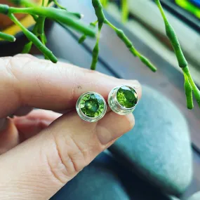 Simulated Peridot and Sterling Silver POST Earrings