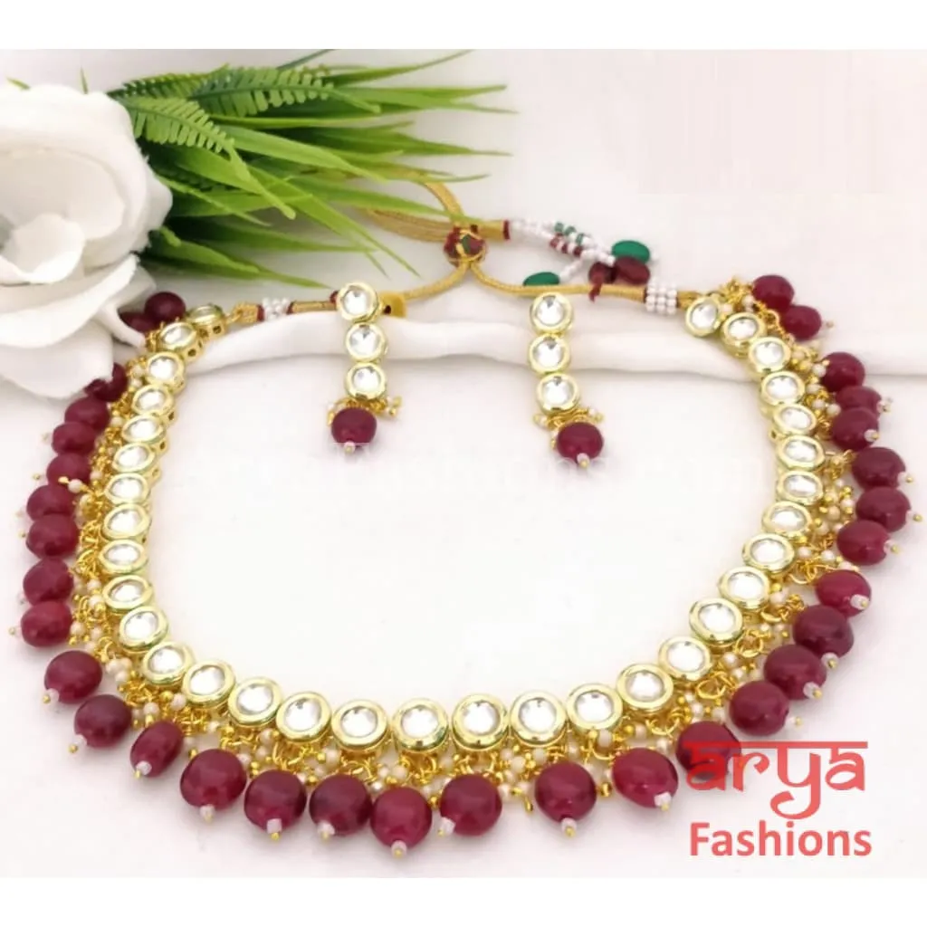 Single line Kundan Necklace with Ruby and Emerald Beads