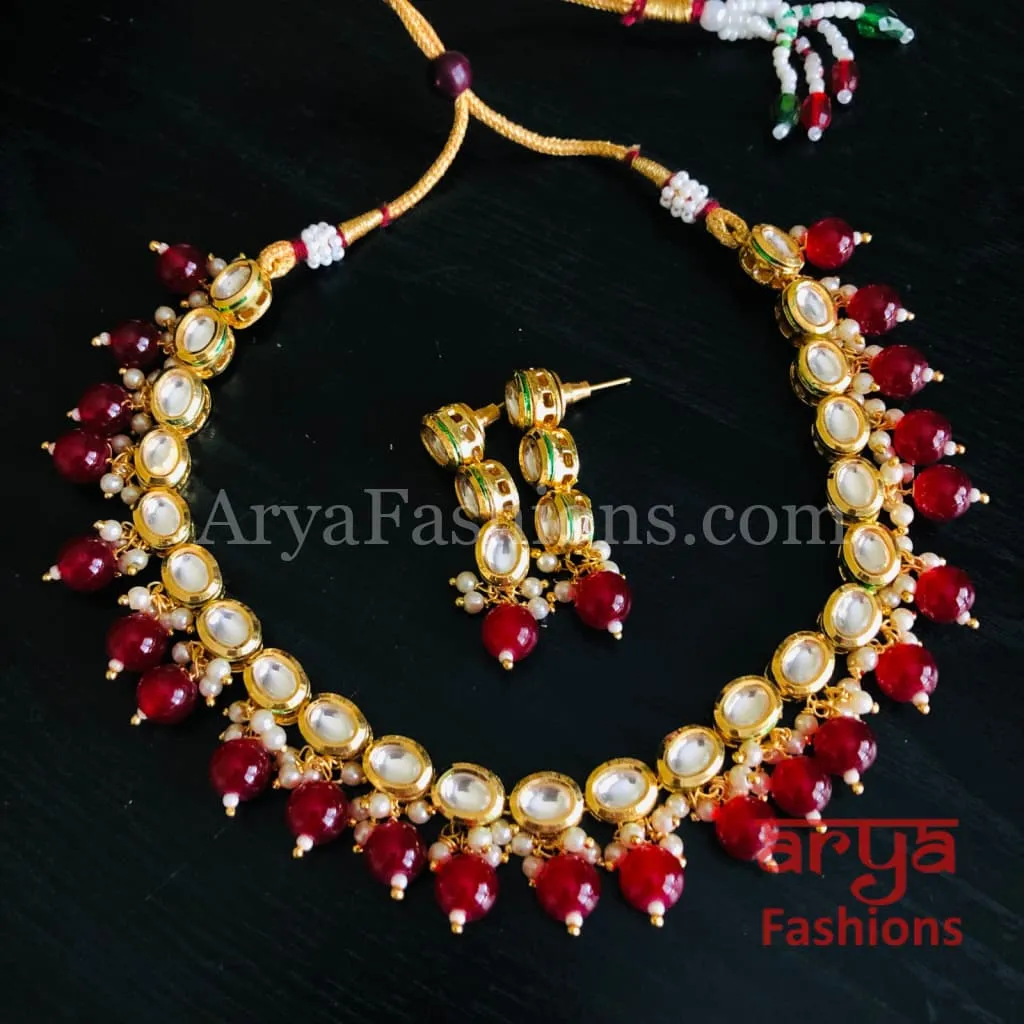 Single line Kundan Necklace with Ruby and Emerald Beads