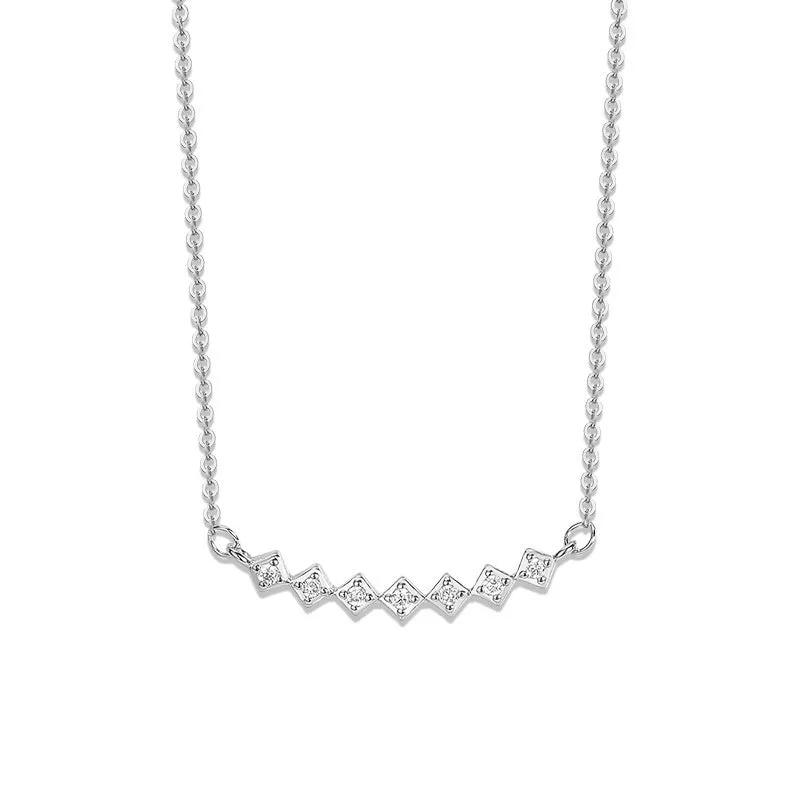 Single Row Square with Zircon Silver Necklace for Women