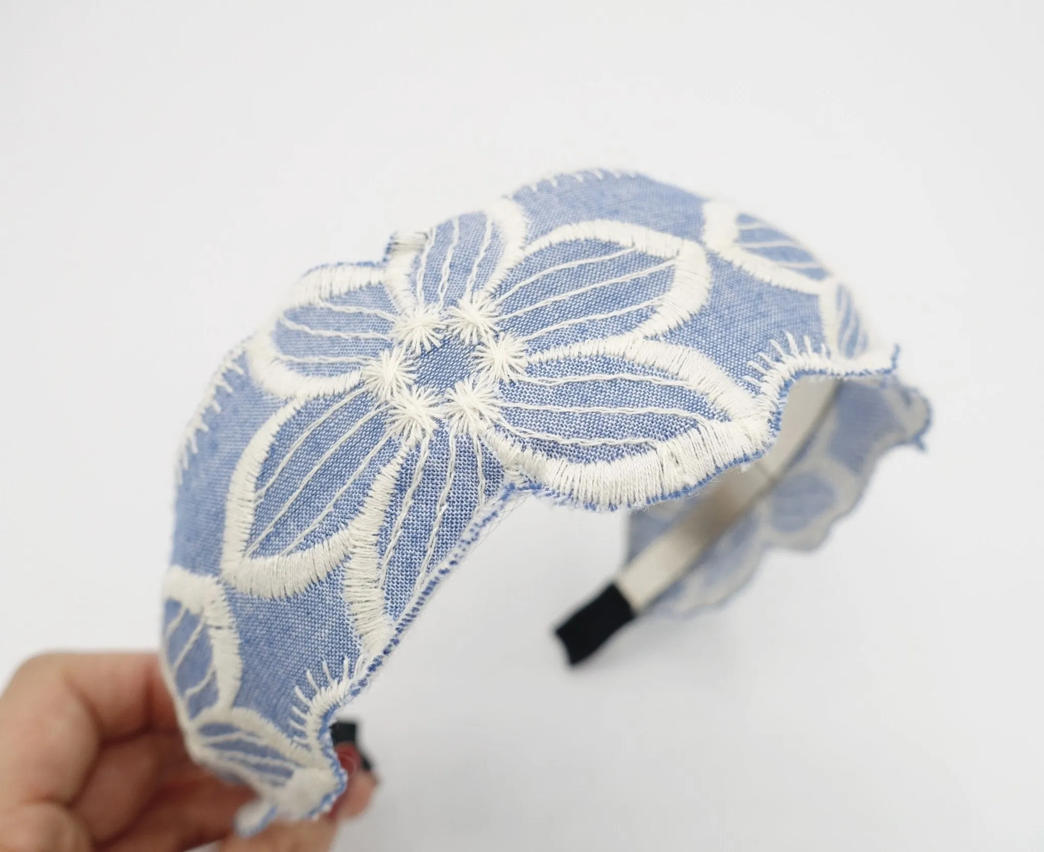 sky blue embroidered pattern flat headband for women