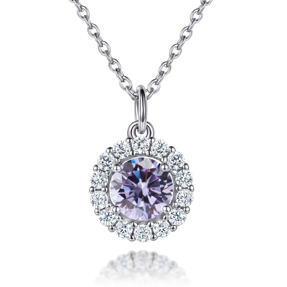 Soleste Halo with Round Zircon Pendant Silver Necklace for Women