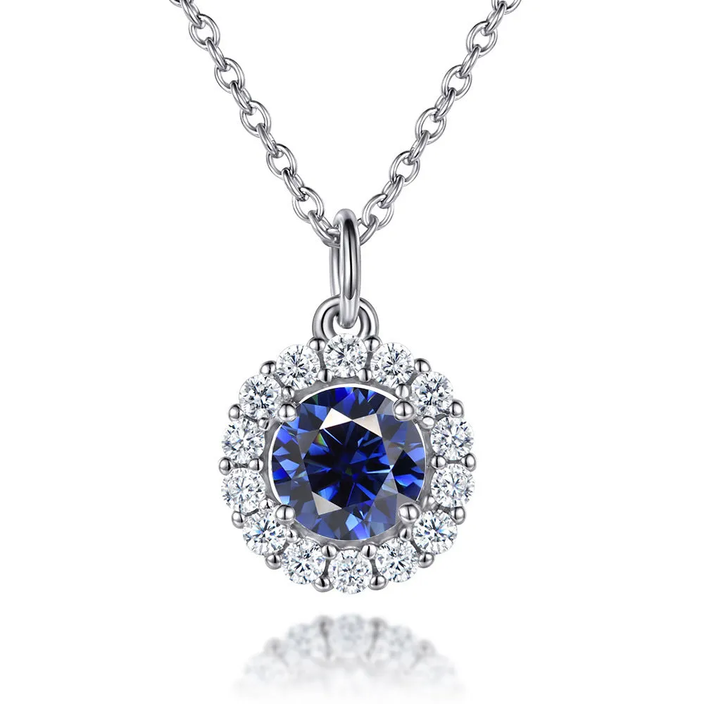 Soleste Halo with Round Zircon Pendant Silver Necklace for Women