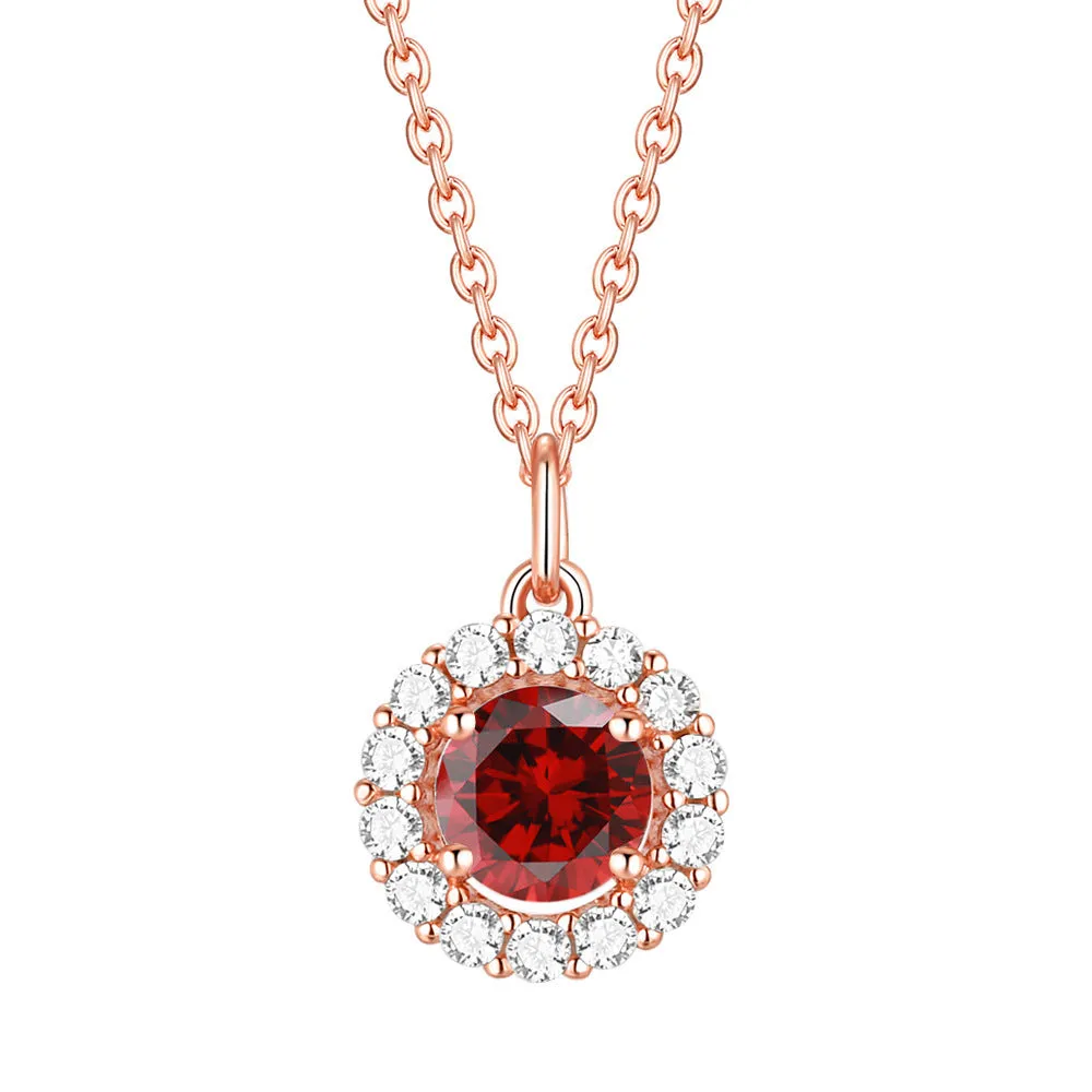 Soleste Halo with Round Zircon Pendant Silver Necklace for Women