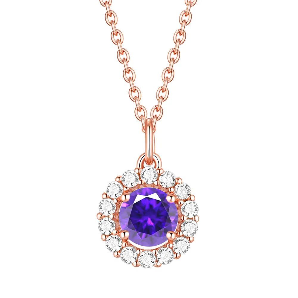 Soleste Halo with Round Zircon Pendant Silver Necklace for Women