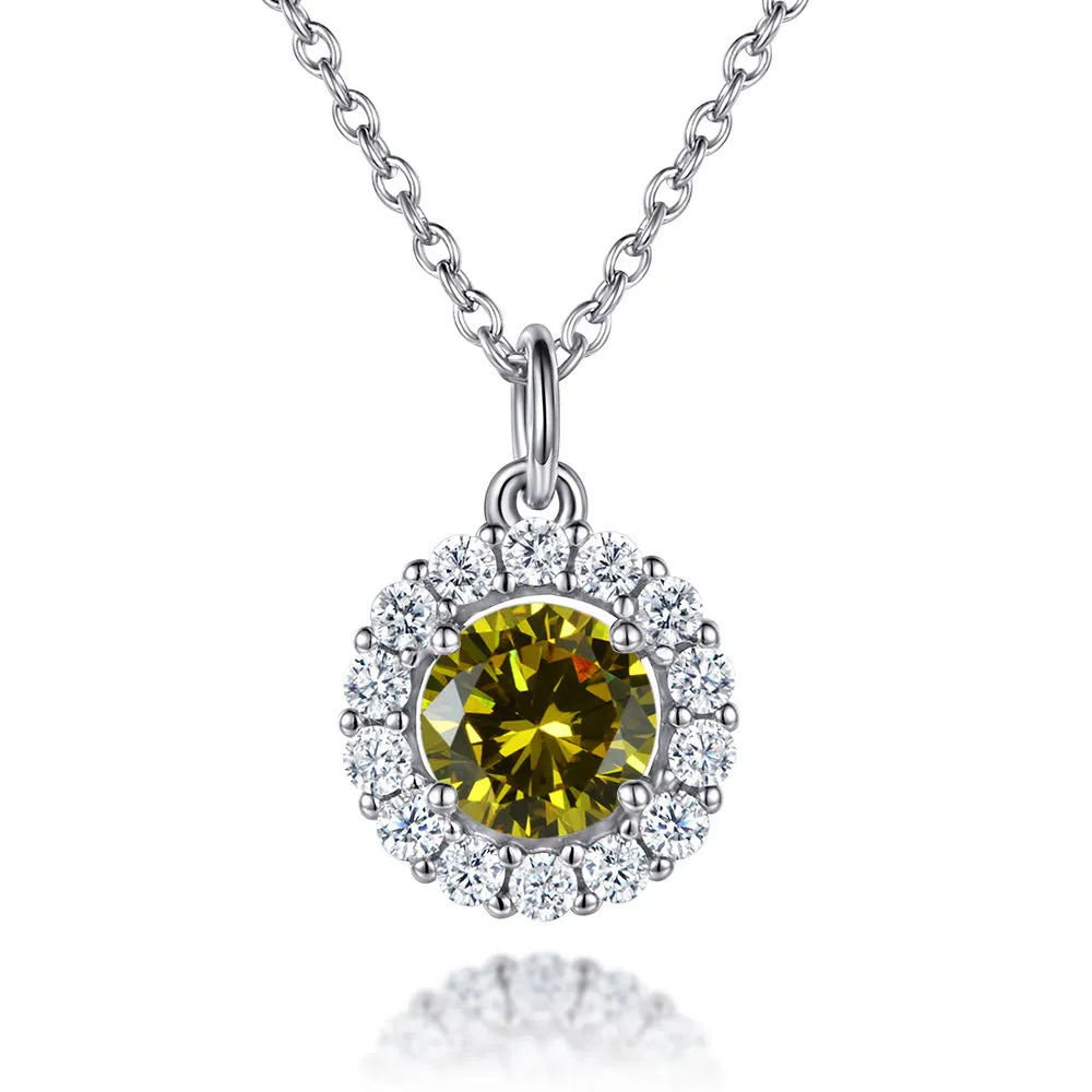 Soleste Halo with Round Zircon Pendant Silver Necklace for Women