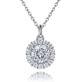 Soleste Halo with Round Zircon Pendant Silver Necklace for Women