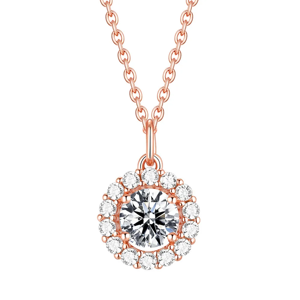 Soleste Halo with Round Zircon Pendant Silver Necklace for Women