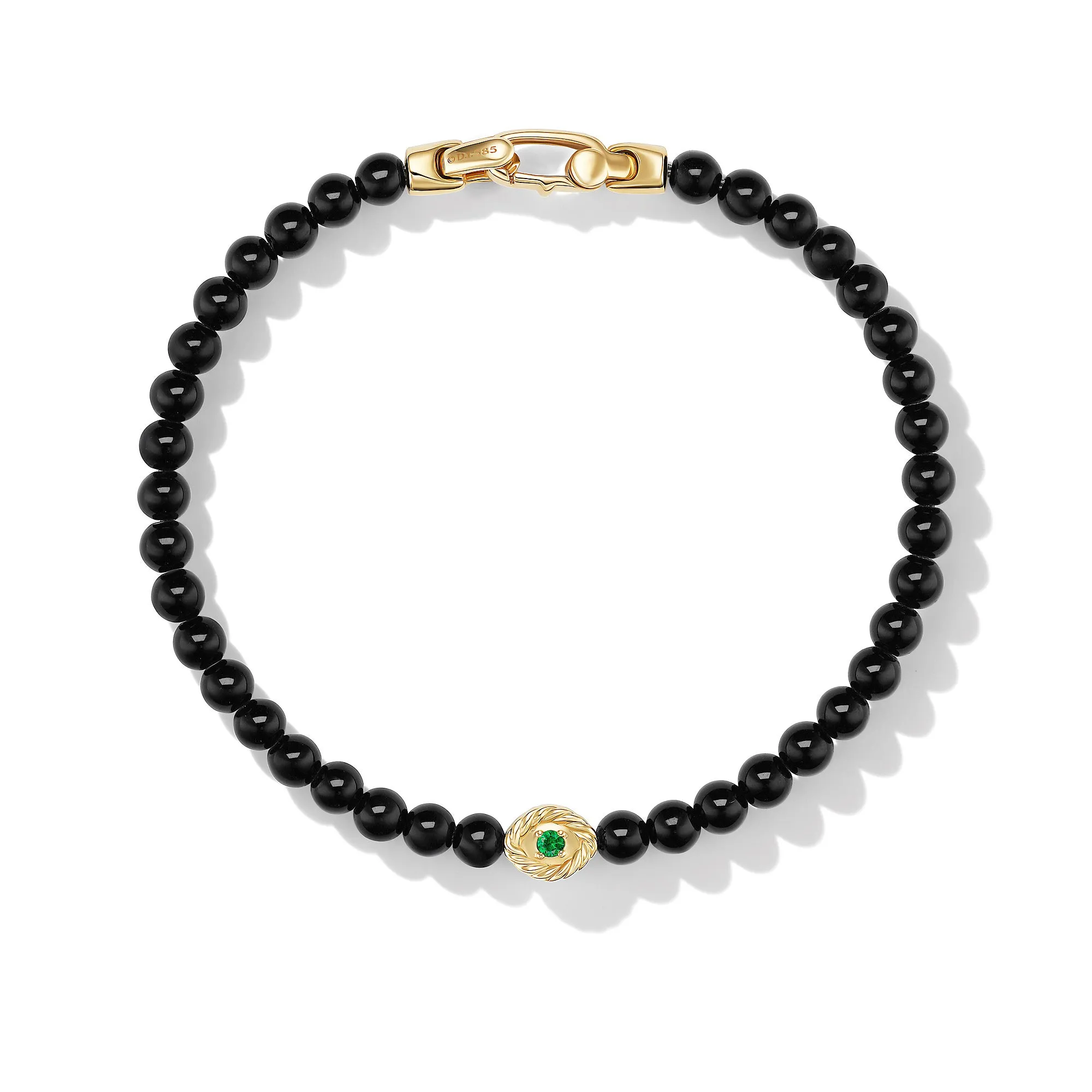 Spiritual Beads Evil Eye Bracelet with Black Onyx and 14K Yellow Gold, Size Medium