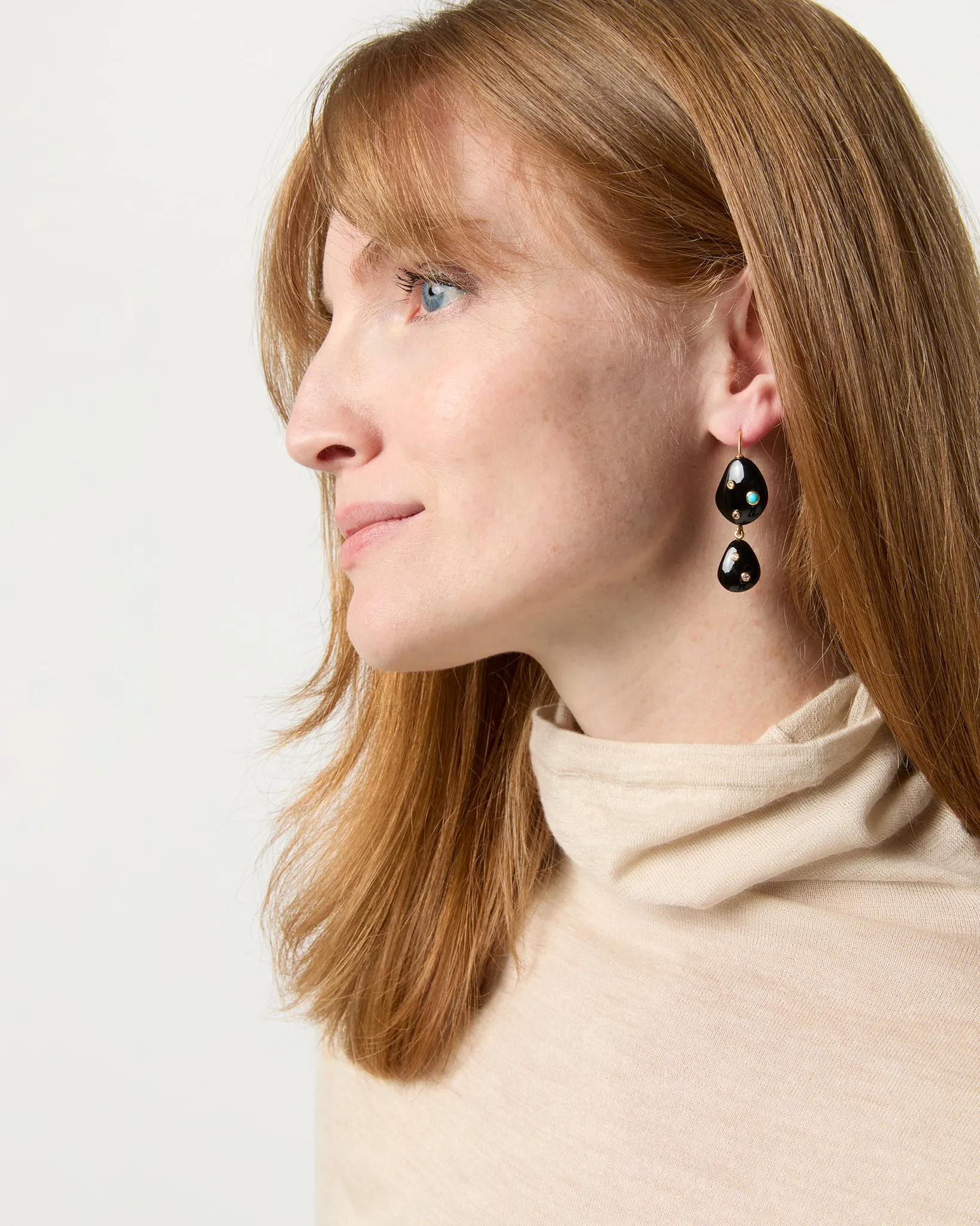 Stacked Stone Earrings in Black Agate