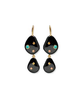 Stacked Stone Earrings in Black Agate