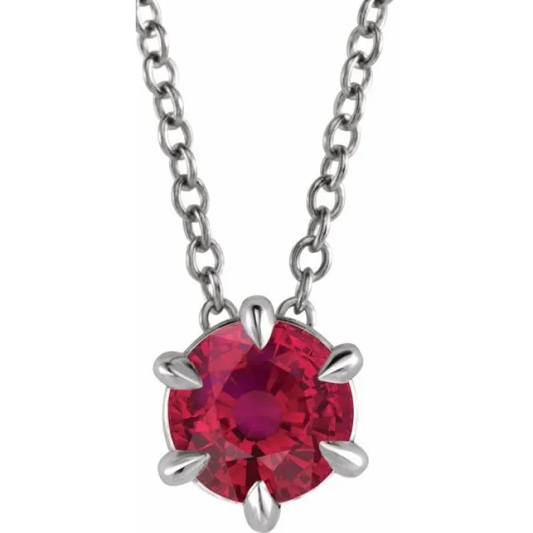 Sterling Silver 5 mm Natural Ruby Solitaire 16-18" Necklace