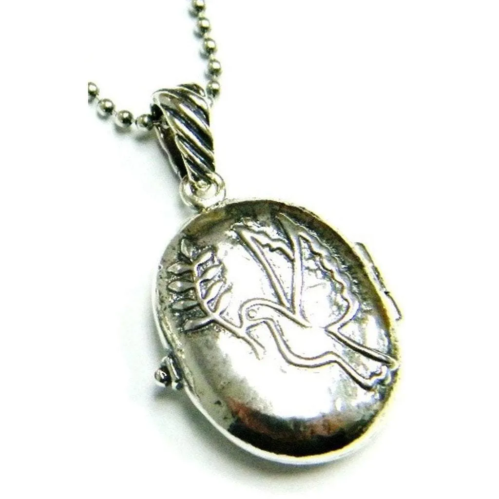 Sterling Silver necklace locket Dove jewelry perfect for photos or message